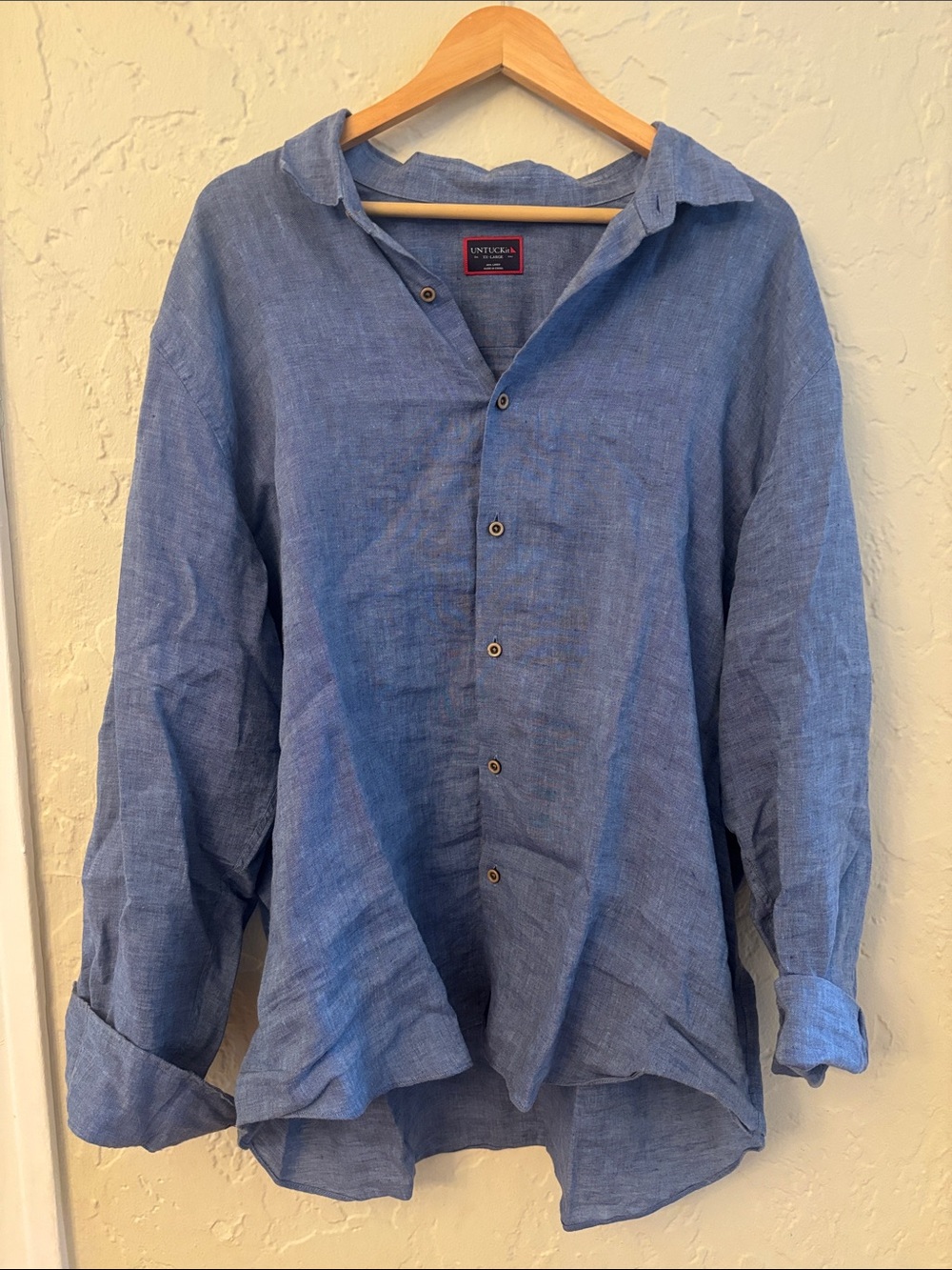 UNTUCKit Men's Blue Linen Button-Down Shirt in XXL